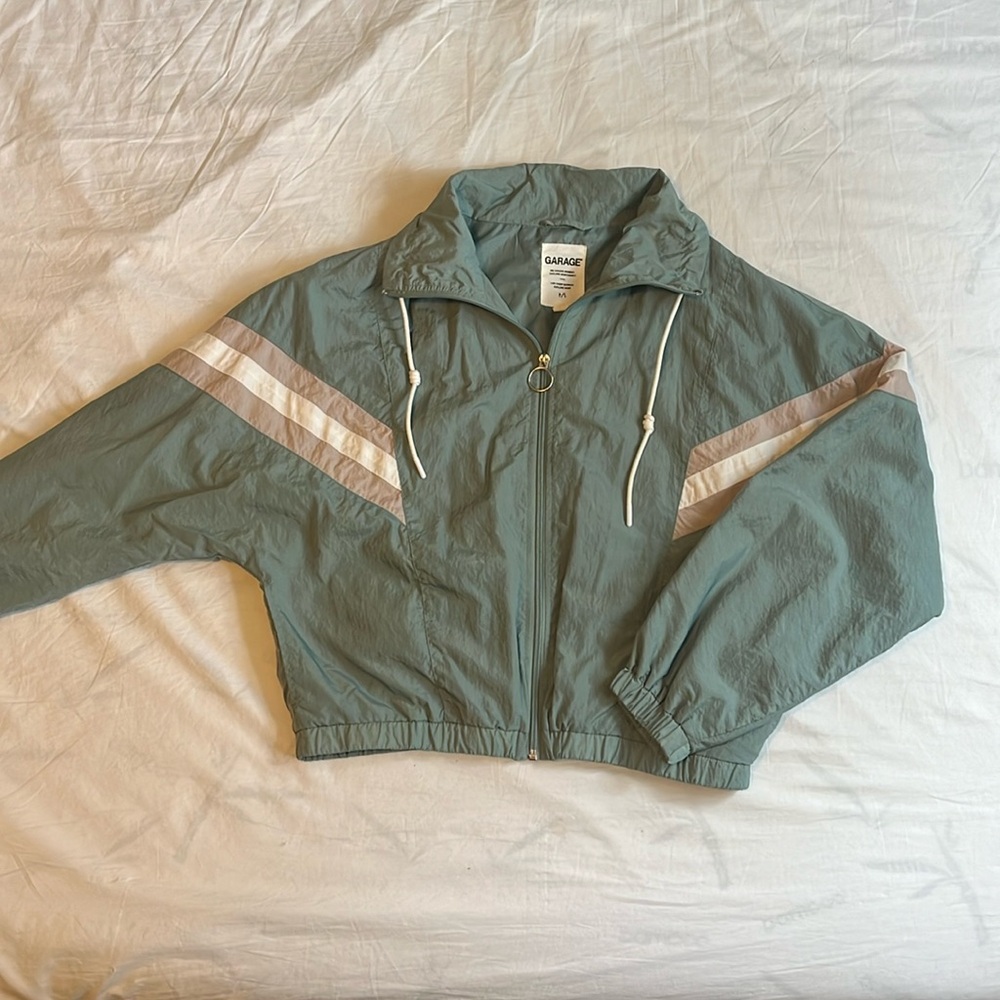Garage | 90s Green Windbreaker Track Jacket | Retro Zip-Up Bomber | Size S